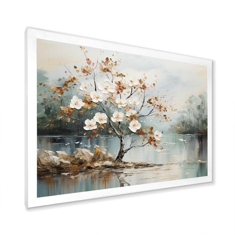«Japanese River Forest liquid Art I», art mural encadré forêt, Cadre simple blanc, H 12 po x l 20 po x P 1 po