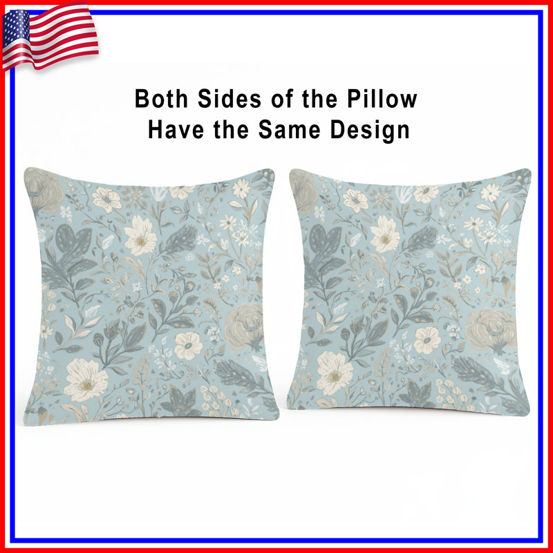 Blue Floral Pattern Double Sided Throw Pillows, 26 x 26 inches