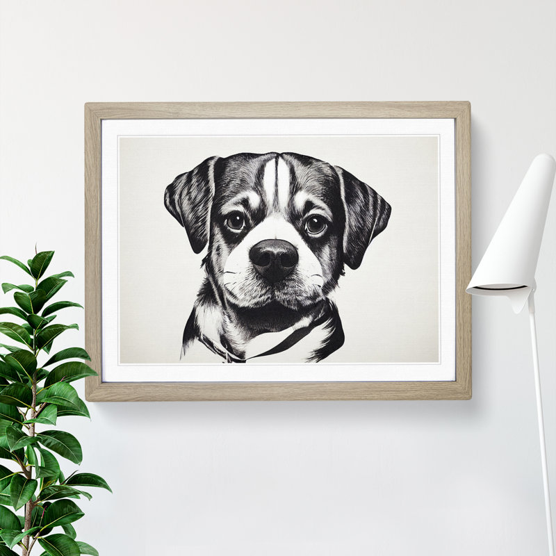 Dog Vol.9 - Single Picture Frame Print, 25cm H x 34cm W, Oak