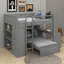 Lit mezzanine double avec lit autonome, tablettes, bureau et garde-robe-118032730