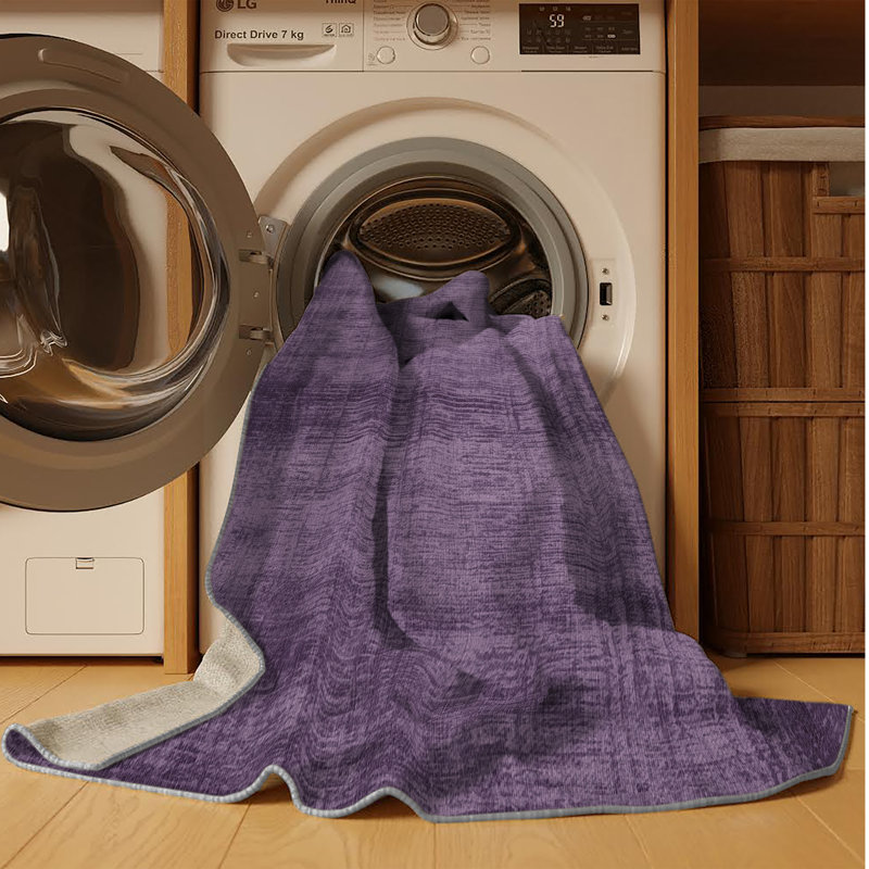 Machine Washable Abstract Purple Area Rug