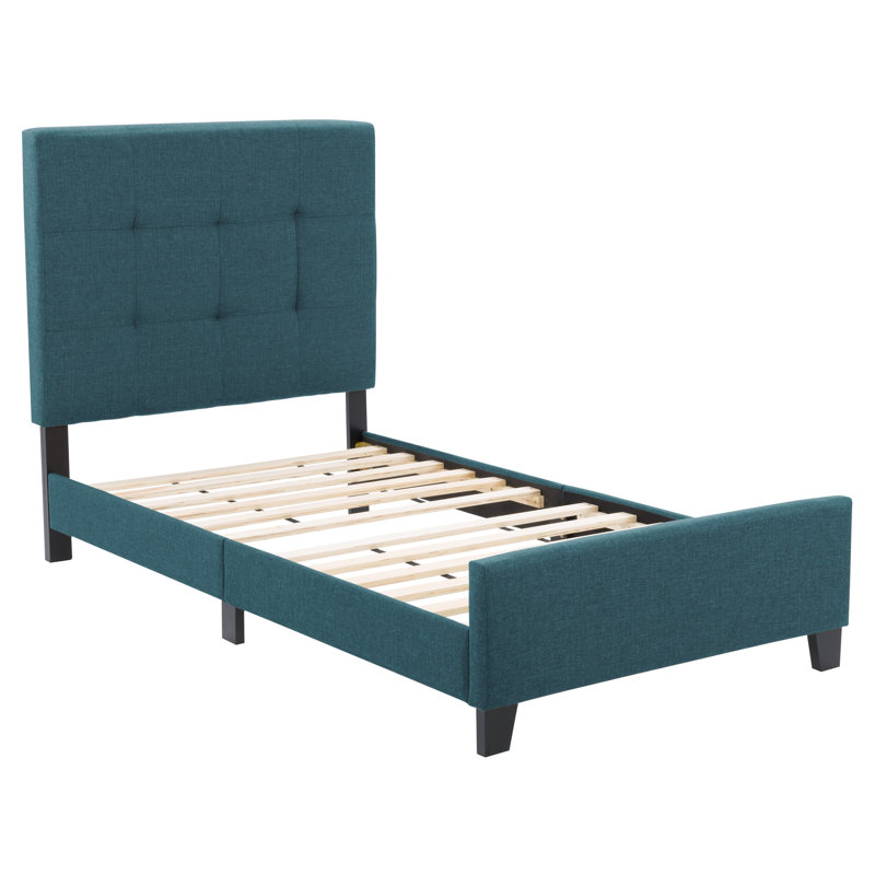 Upholstered Slat Bed, Twin, Blue