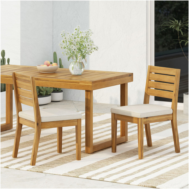 Outdoor Armless Dining Chair With Cushions(Set Of 2),Natural And Beige, Beige, Natural