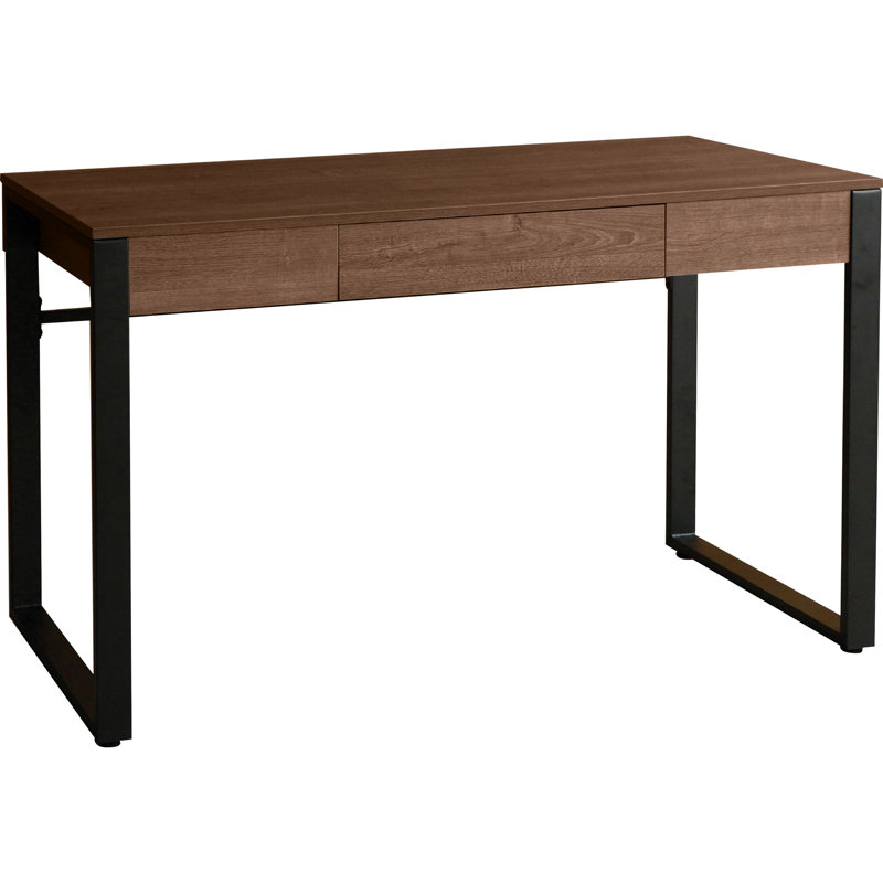 Walnut and Steel Modern Office Desk with Drawer