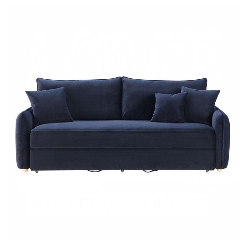Canapé en velours avec canapé-lit escamotable bleu