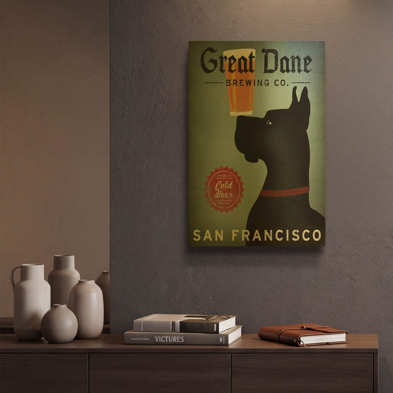 « Great Dane Brewing Co San Francisco », murale en métal doré de Ryan Fowler, 30,5 x 40,5 cm, 12 po x 16 po