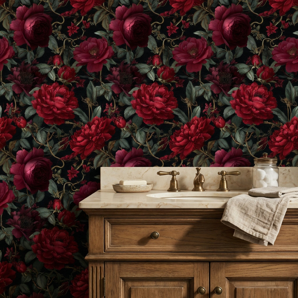 Lark Manor™ Vintage Floral Wallpaper Dark Traditional Decorative Mural ...