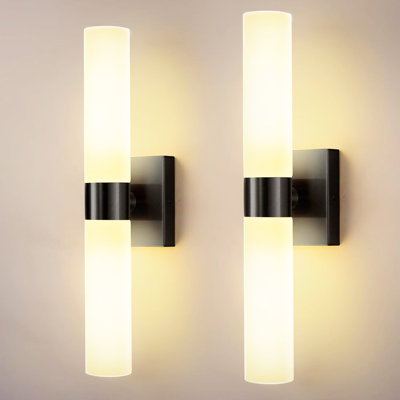 18 In 2-Light White Double Tube Wall Sconce ,Sleek Up And Down Light Fixture For Bathroom, Bedroom