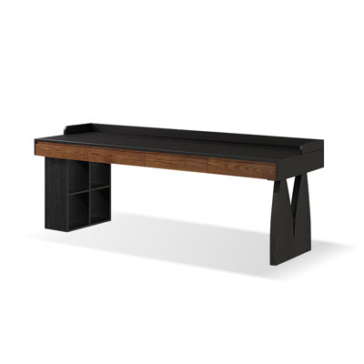 Black + Light Walnut Color Rectangular Solid Wood with 4 drawers desk