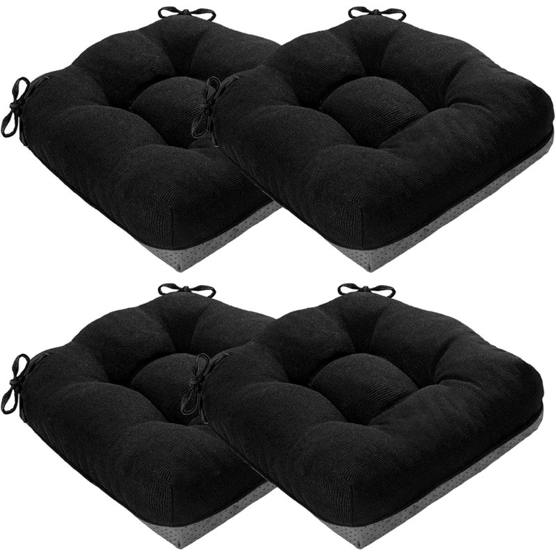 Set Of 4 Dining Chair Cushions Black