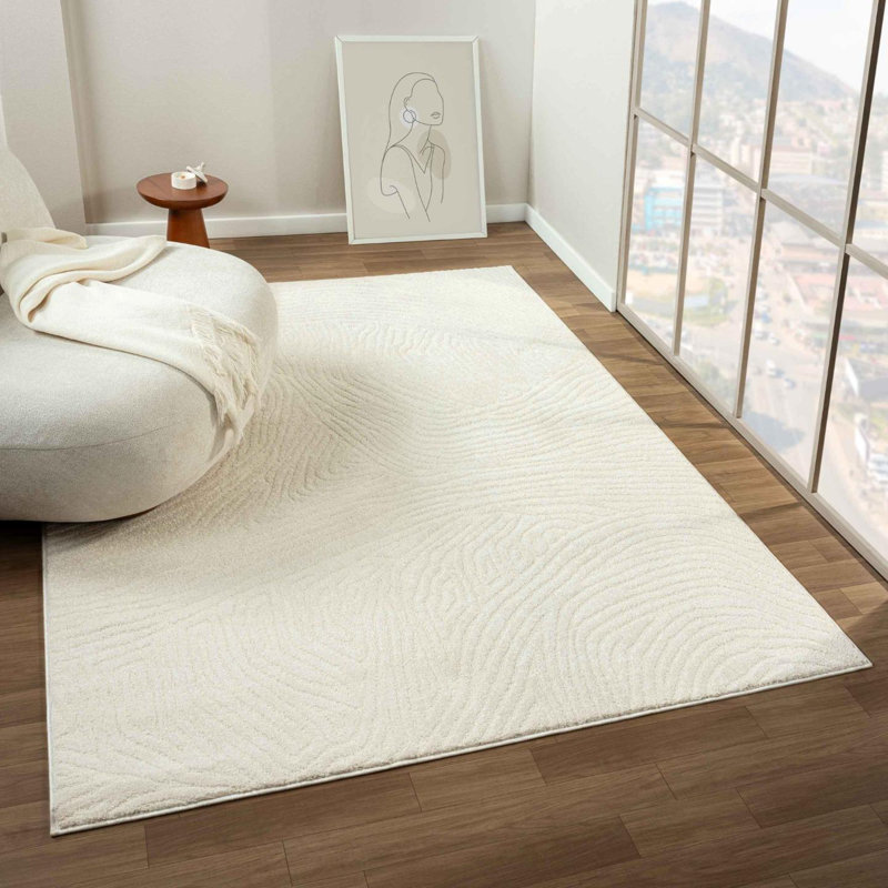 Cream Geometric Wave 5' x 7' Synthetic Area Rug