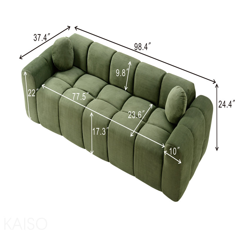 Très grand canapé à compression 98,4 po, canapé en velours côtelé nuage pour le salon, canapé rembourré 4 places avec 2 coussins, emballé sous vide et facile à déplacer pour les petits espaces, appartement, studio