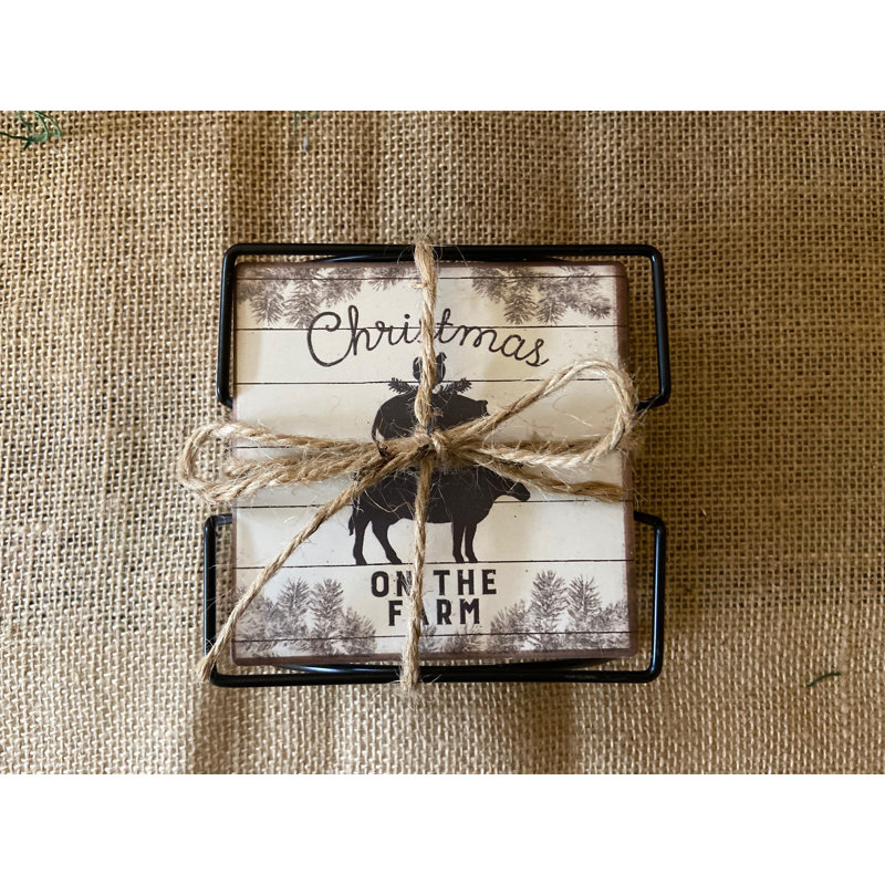 Coaster Set - Farm House - Christmas