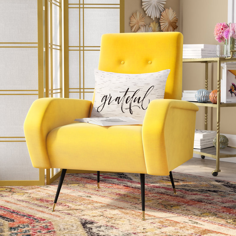 Fauteuil 27,5 po en velours capitonné, Velours jaune