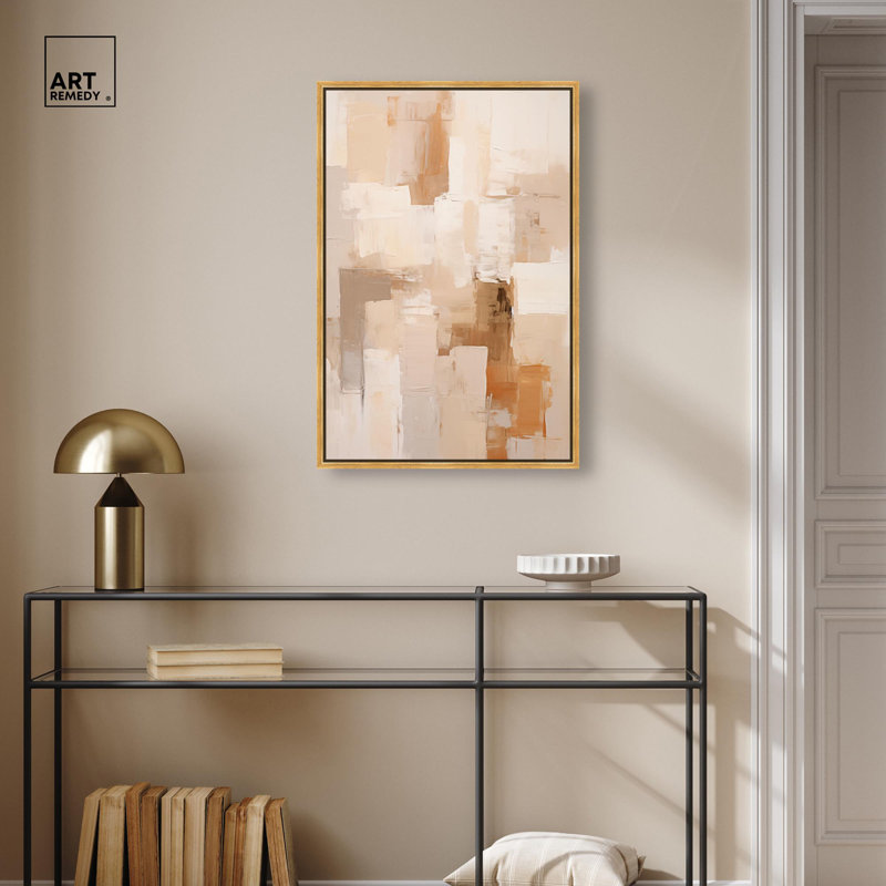 «Sandstone Hush», toile tendue par Art Remedy, H 37 po x l 25 po, Cadre flottant, Or