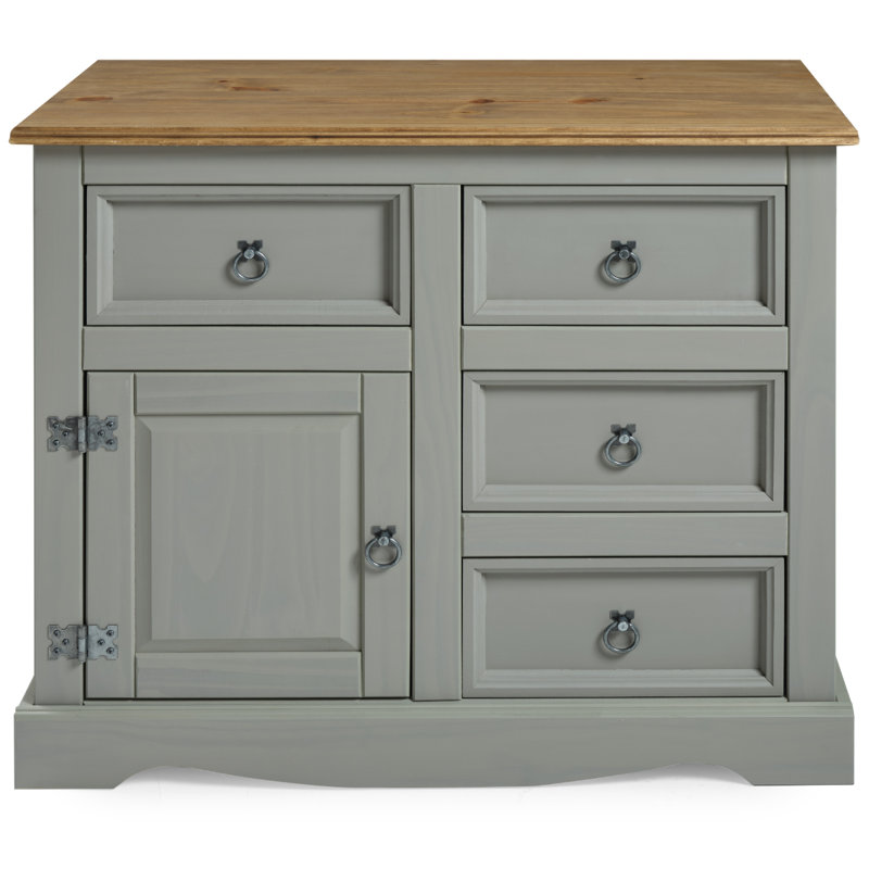 Buffet en bois massif Piumafua 34,02 po, Gris délavé