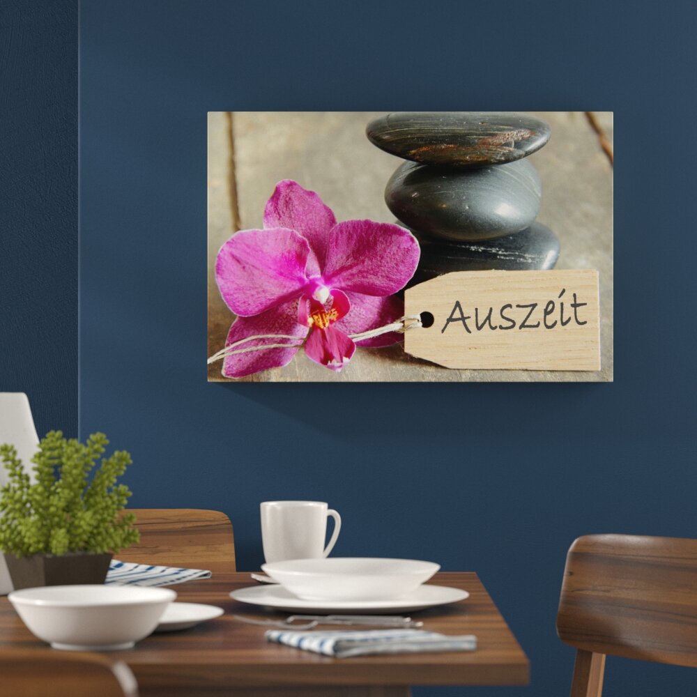 Leinwandbild „Auszeit Orchidee mit Zen Steinen", Fotodruck