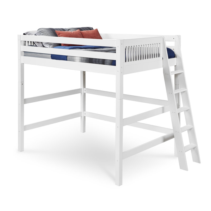 Lit mezzanine plateforme en bois massif Fradin, Plein, Blanc