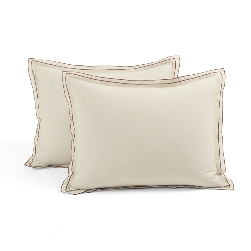 Hampton Double Flange Embroidered Contrast Edge Comforter 3 Pieces Set, King Comforter + 2 King Shams, Beige
