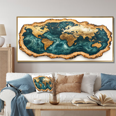 Schutte Emerald Crystals World Map Wood Slide II - carte du monde, art mural