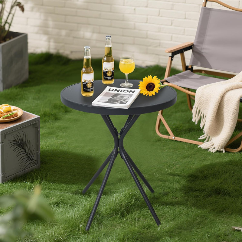 Outdoor Round Glass Coffee Table,Black Side Table for Patio