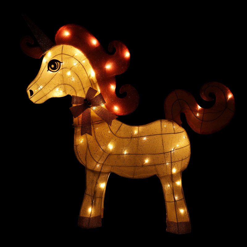 Licorne blanche en maille lumineuse avec crinière et queue roses