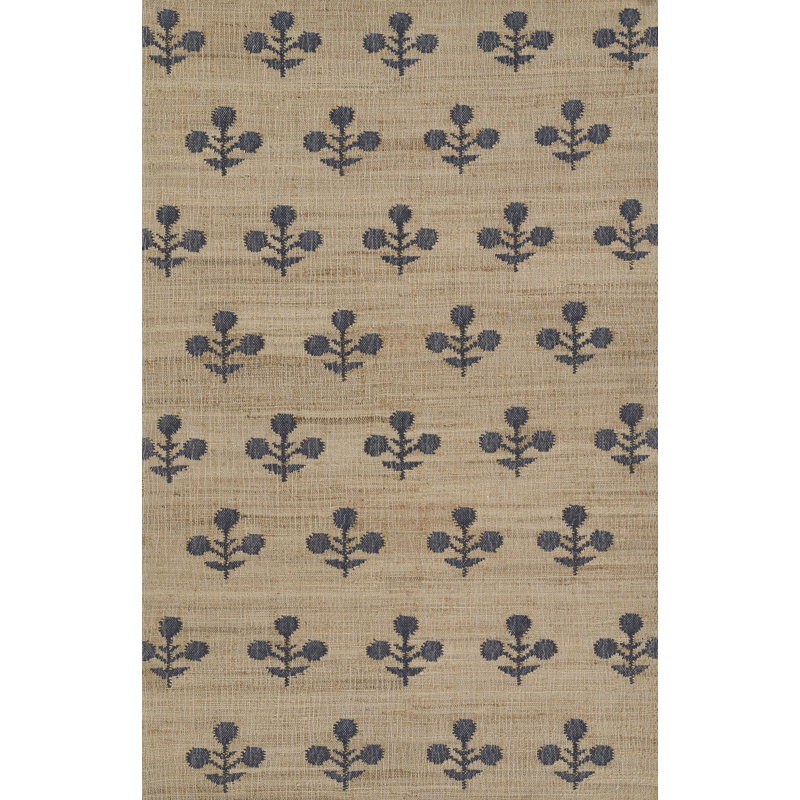 Erin Gates by Momeni Orchard Bloom Blue Hand Woven Wool and Jute Area Rug, Rectangle 3'6" x 5'6"