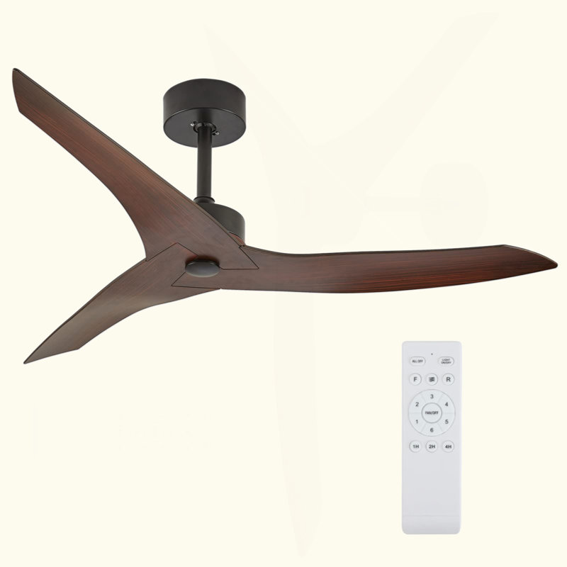 Ventilateur de plafond extérieur 52 po sans lumière avec télécommande, 3 pales ABS Farmhouse, Brun
