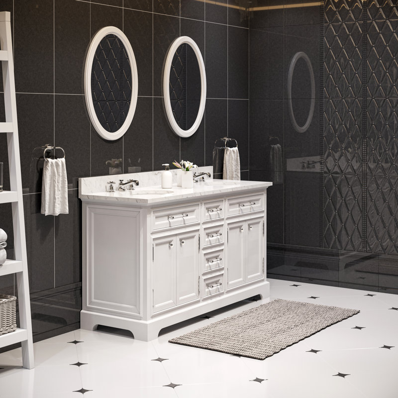 Derby 60" Double Sink Bathroom Vanity Set with Mirror, White