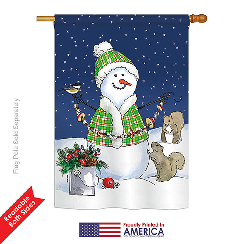 Décoration en polyester de 2 côtés 40 x 28 po de neige drapeau maison