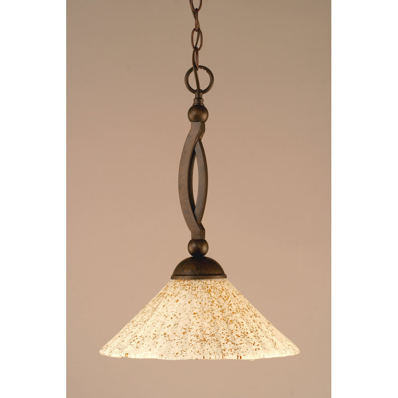 Bow Chain Hung Pendant Glass, Brushed Nickel, 19", Gold Ice