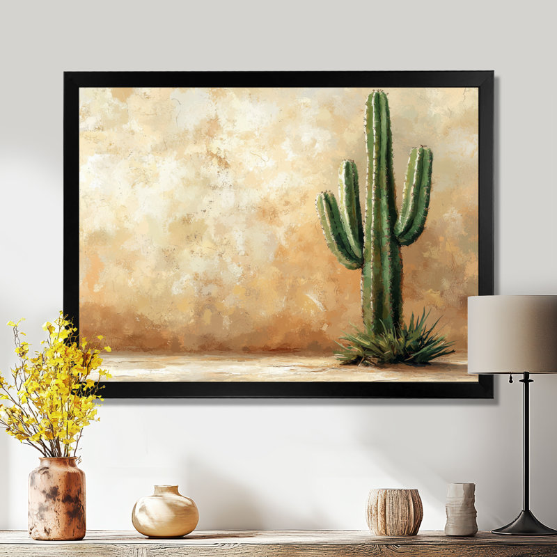 Cactus dans le désert VI - art mural cactus, Cadre simple, H 30 po x l 40 po, Noir