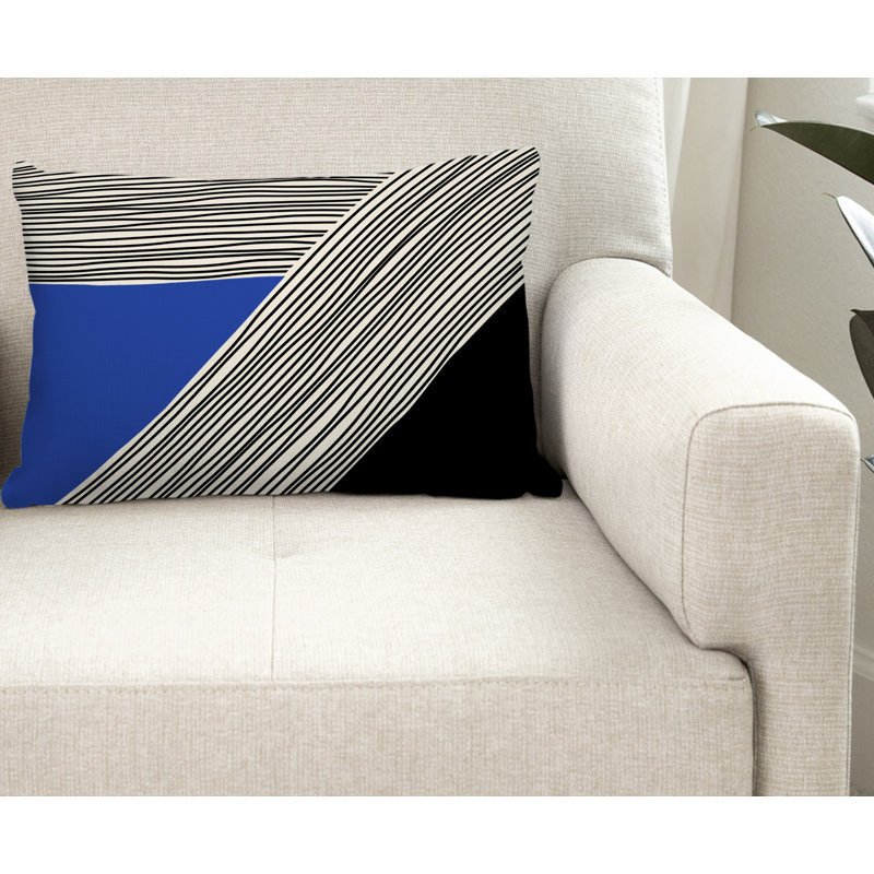 Coussin Cassie, H 14 po x l 20 po, Bleu marine / crème / noir