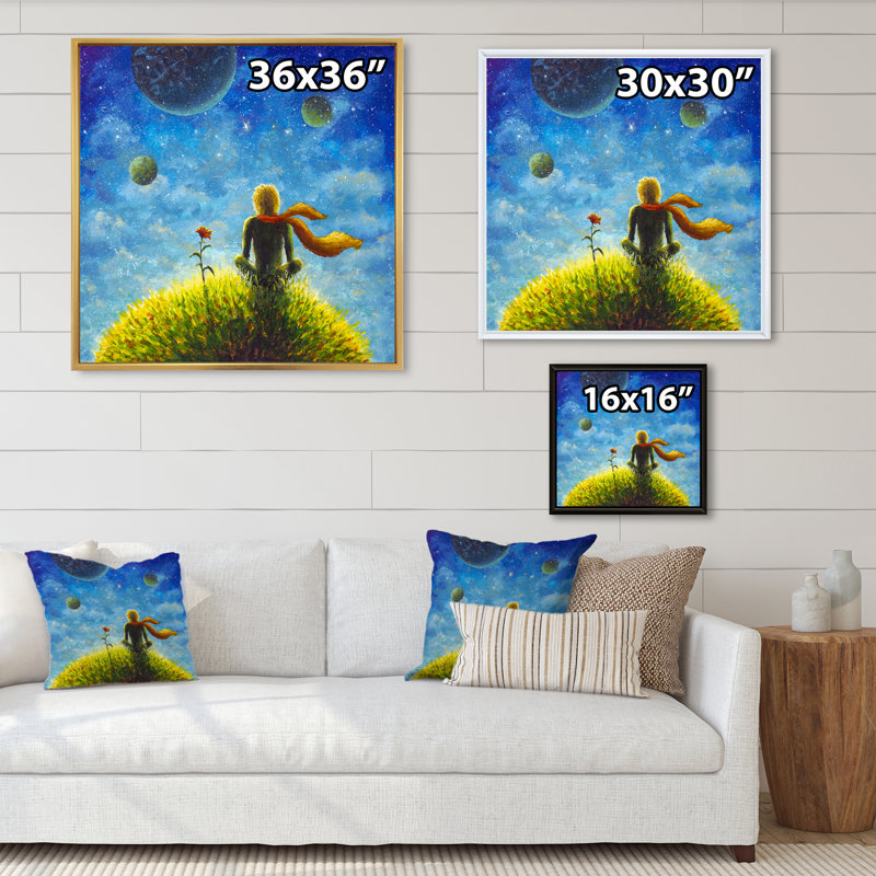 Petit Prince - peinture, H 30 po x l 30 po x P 1 po, Toile avec cadre flottant blanc