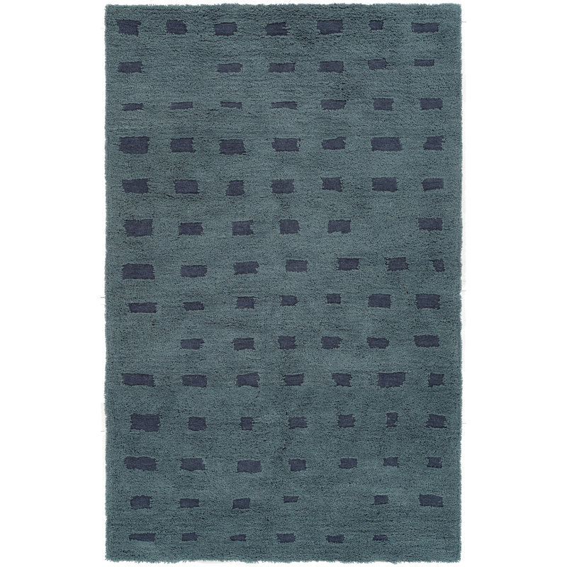Tapis bleu tribal en laine lavable touffeté à la main Ferriera, Rectangle 6 pi x 9 pi