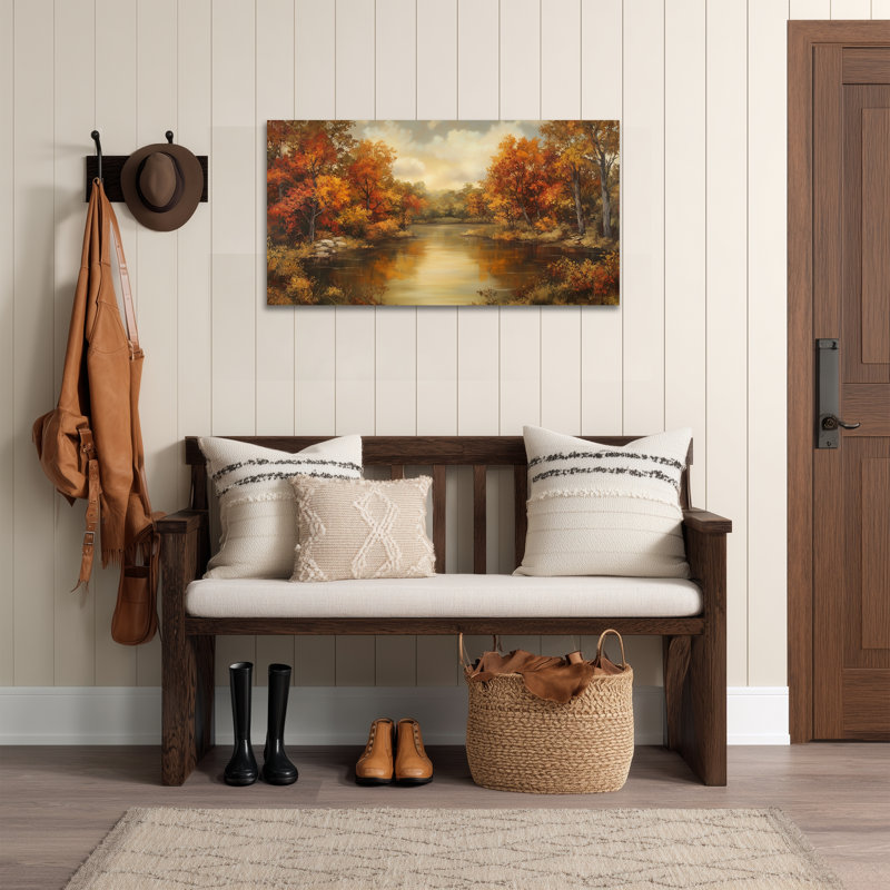 Large Fall Landscape Wall Art - Autumn Pictures Wall Decor, Vintage Fall Paintings for Living Room, Earth Tone Artwork for Bedroom Wall Decor, Frame Wrapped Canvas Prints, 24×48 inches
