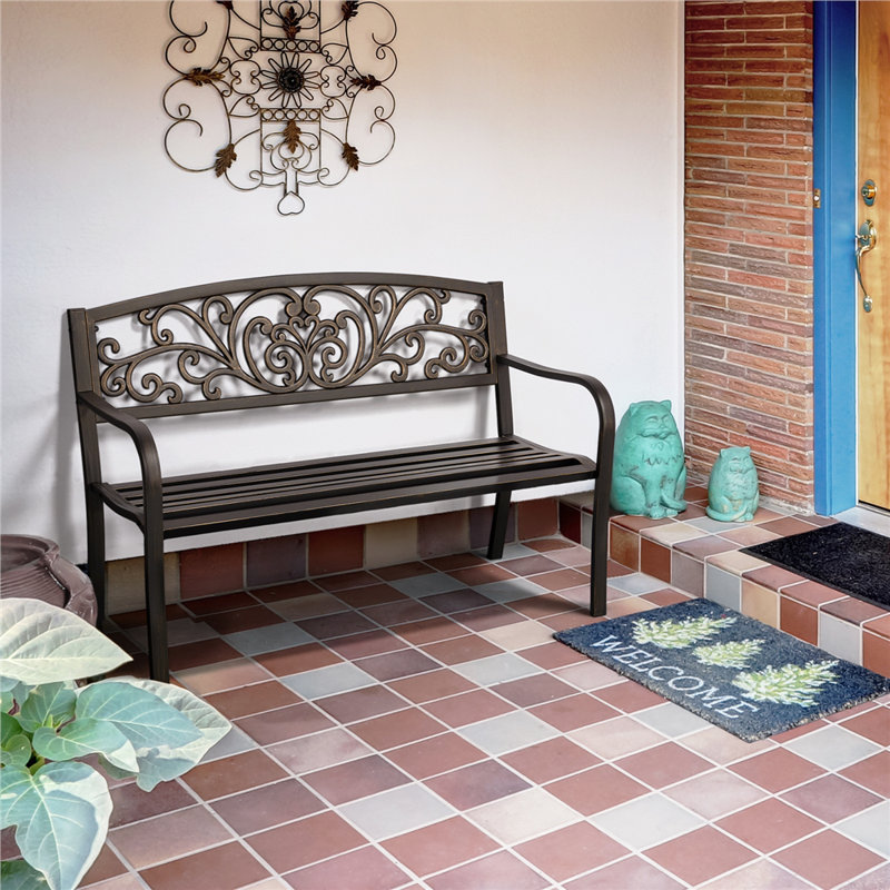 Antique Style  Metal Outdoor Bench, Bronze