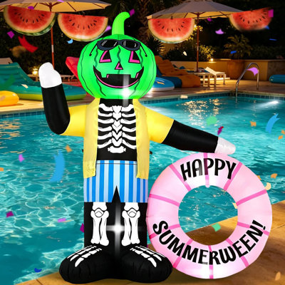 6FT Watermelon Zombie Inflatable Pool Float with Built-in LED Lights. Perfect for Gardens, lawns, patios, Poolside Areas, and Other Party venues.