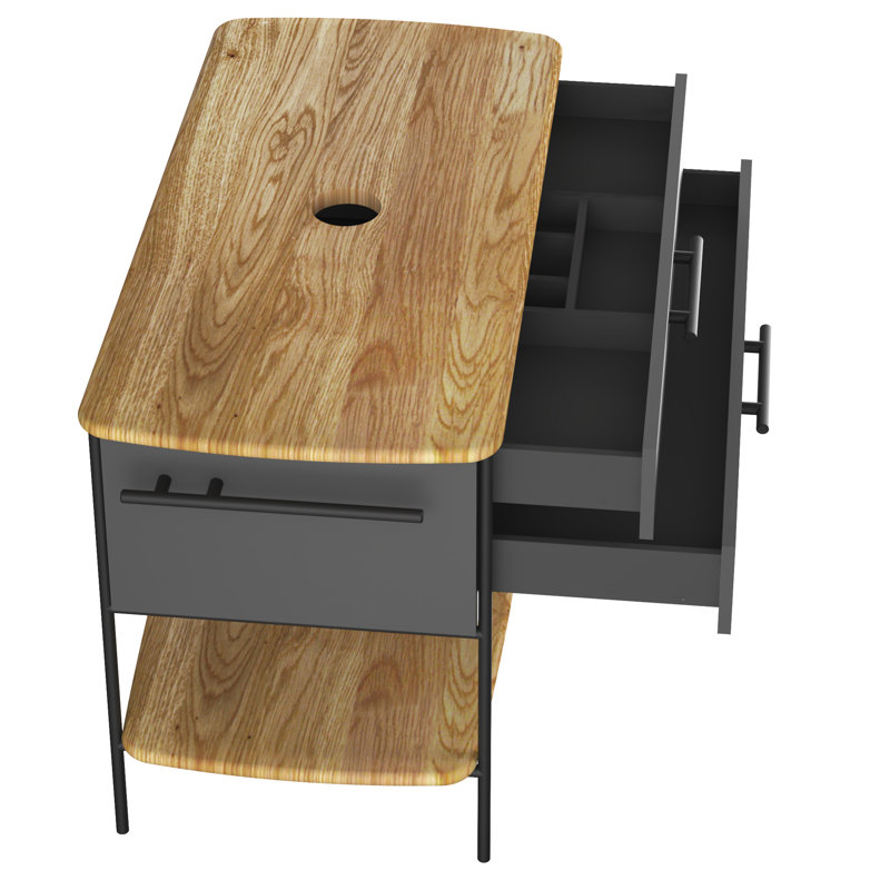 Gehlert 113cm W Freestanding Single Bathroom Vanity Base Only, Grey Diamond/Natural Oak Wood/Black