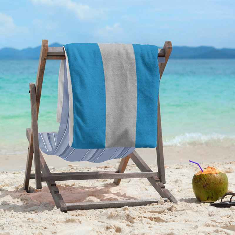 Cotton Blend Beach Towel, Blue/Silver
