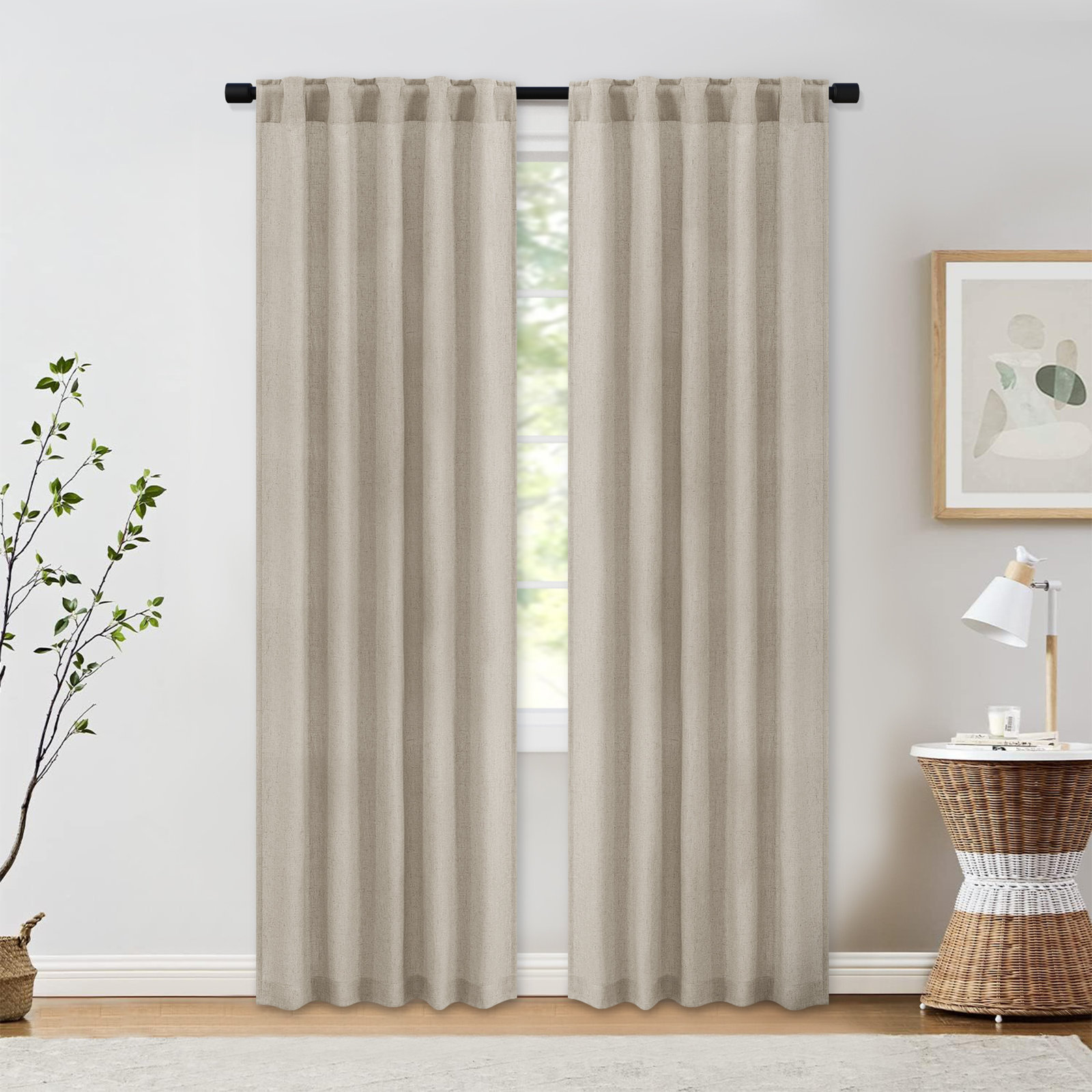Toyoko Semi-Sheer Linen Blend Curtain Set, Linen, 52" W x 72" L