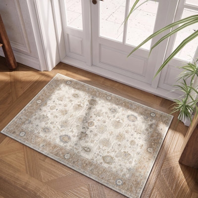Anthonyson Cream/Brown Traditional Floral Filigree Woven Indoor Area Rug