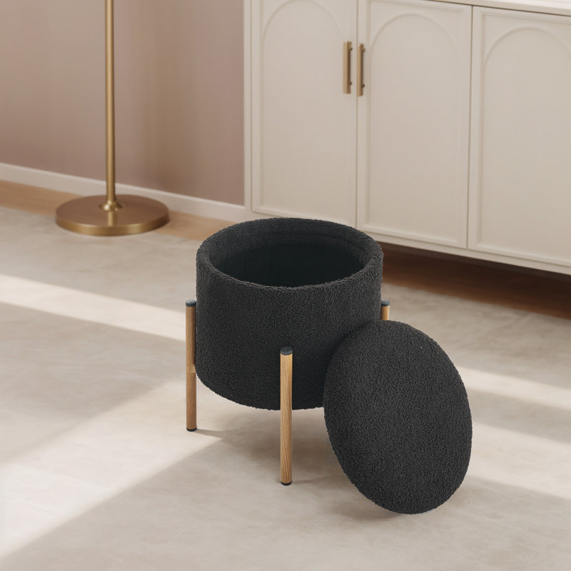Modern Round Storage Stools With Base, Black