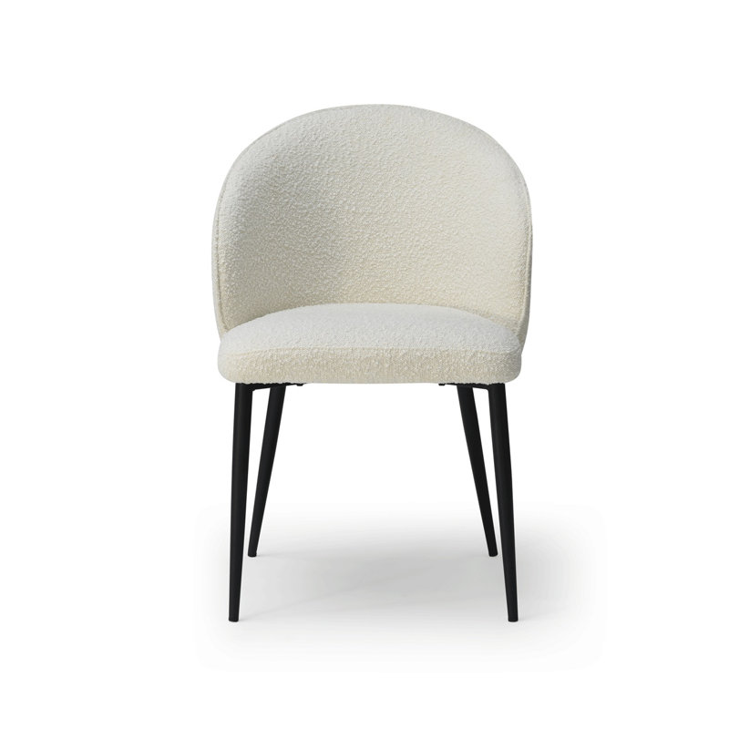 Chaise de salle à manger moderne en tissu bouclé crème avec pieds noirs
