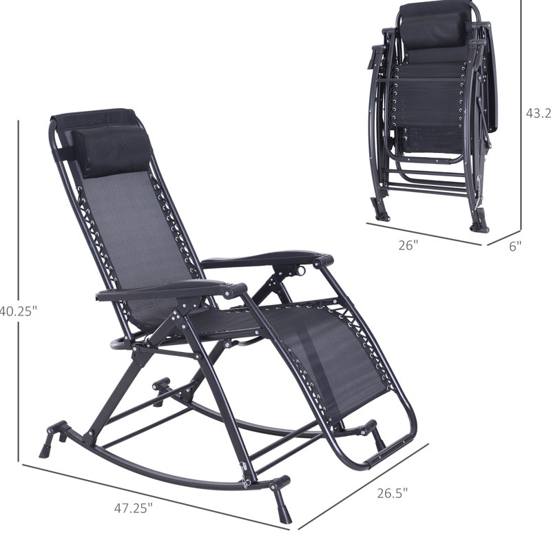 Chaise berçante pliable noire - Fauteuil d'extérieur Gravity avec plateau pour tasses et fente pour téléphone