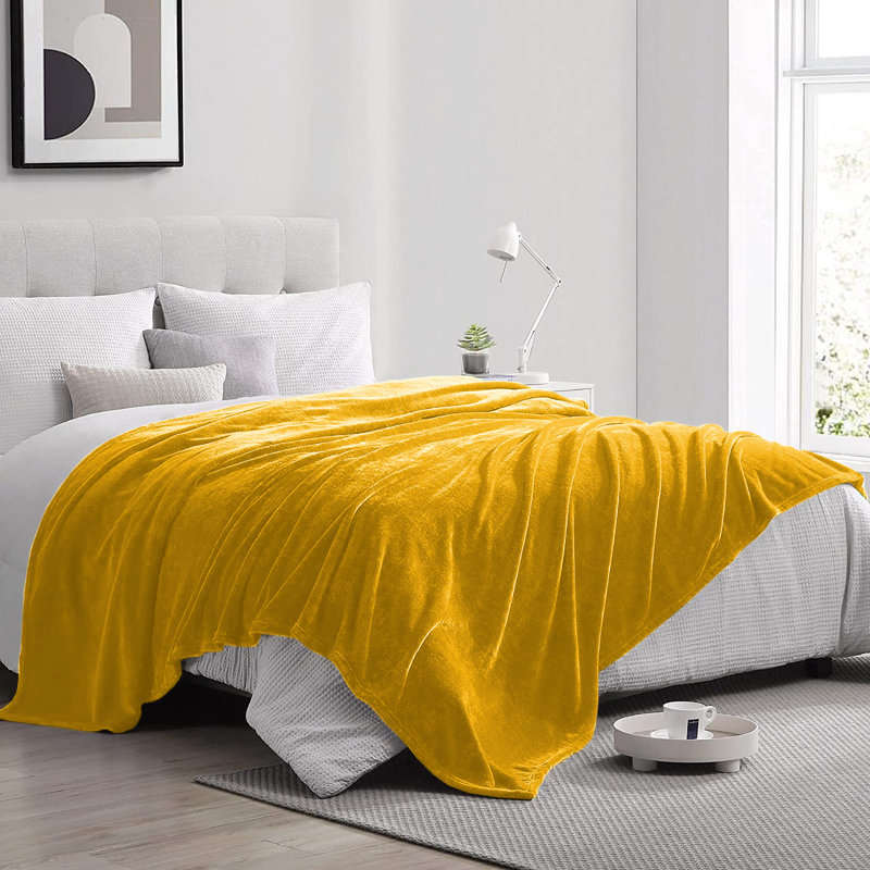 Climax Super Soft Reversible Mink Faux Plush Fur Fleece Blanket Throw, Super King (6'), Yellow