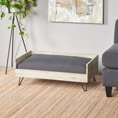 Lit pour chien noir et gris avec structure en bois, style Mid-Century moderne et rembourrage d'eau pour la durabilité du coussin de cadre, gris, assemblage requis