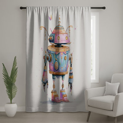 Illustration de robot fantaisiste, rideaux transparents et occultant - 1 panneau
