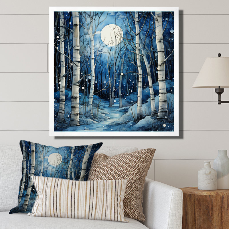 " Birch Woods Mystic Moonlight I ", White Single Picture Framed, 16" H x 16" W x 1" D