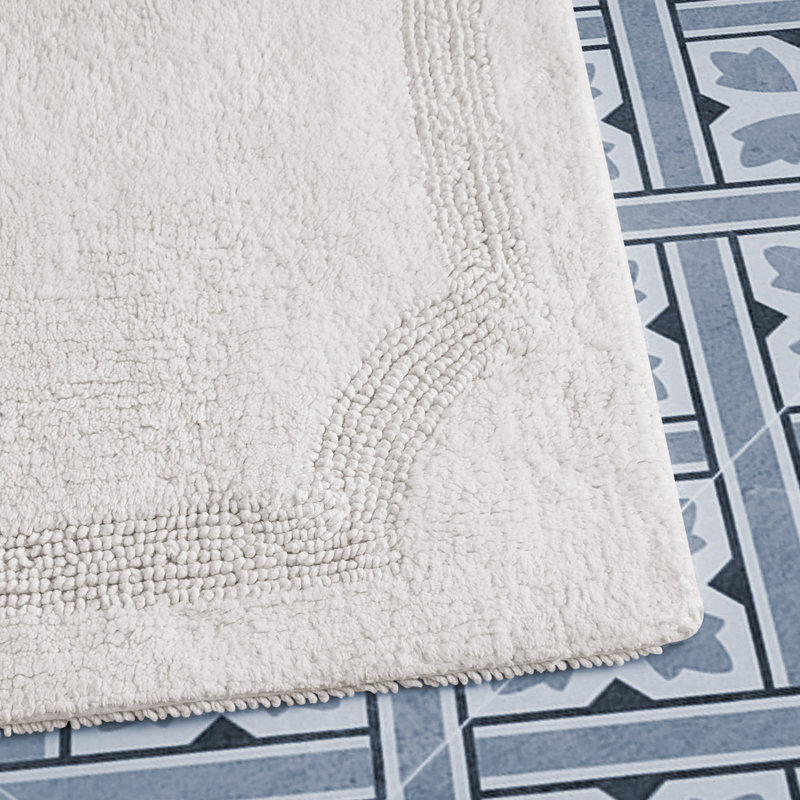 Laura Ashley Tablet Reversible Cotton Bath Rug, Ivory, 34" L x 21" W